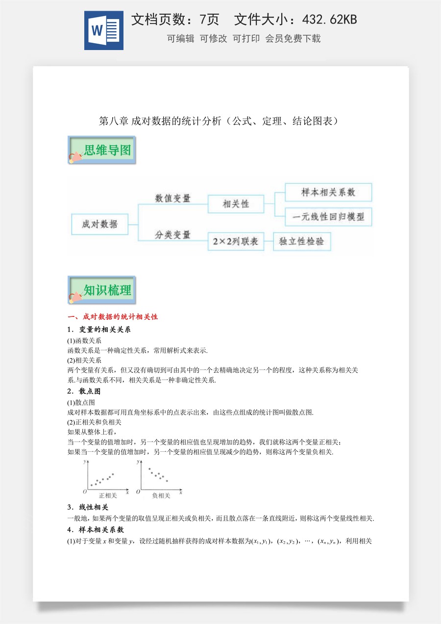 【选修】新高考-高中数学-第8章 成对数据的统计分析（公式、定理、结论图表）-6页.docx